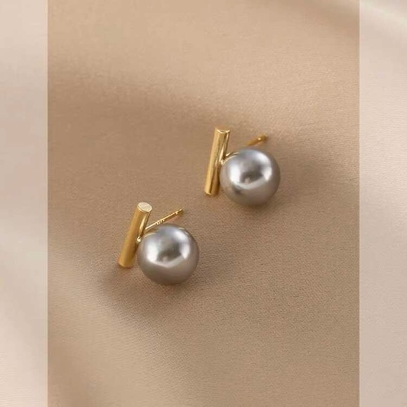1pair Copper Imitation Pearl Grey Color Women's Light Luxury Elegant Versatile - Picture 11 of 13